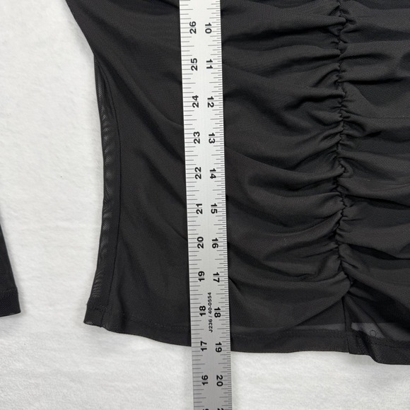Garage Mesh Top Ruched Long Sleeve See Through Black Blouse Large - Picture 3 of 6